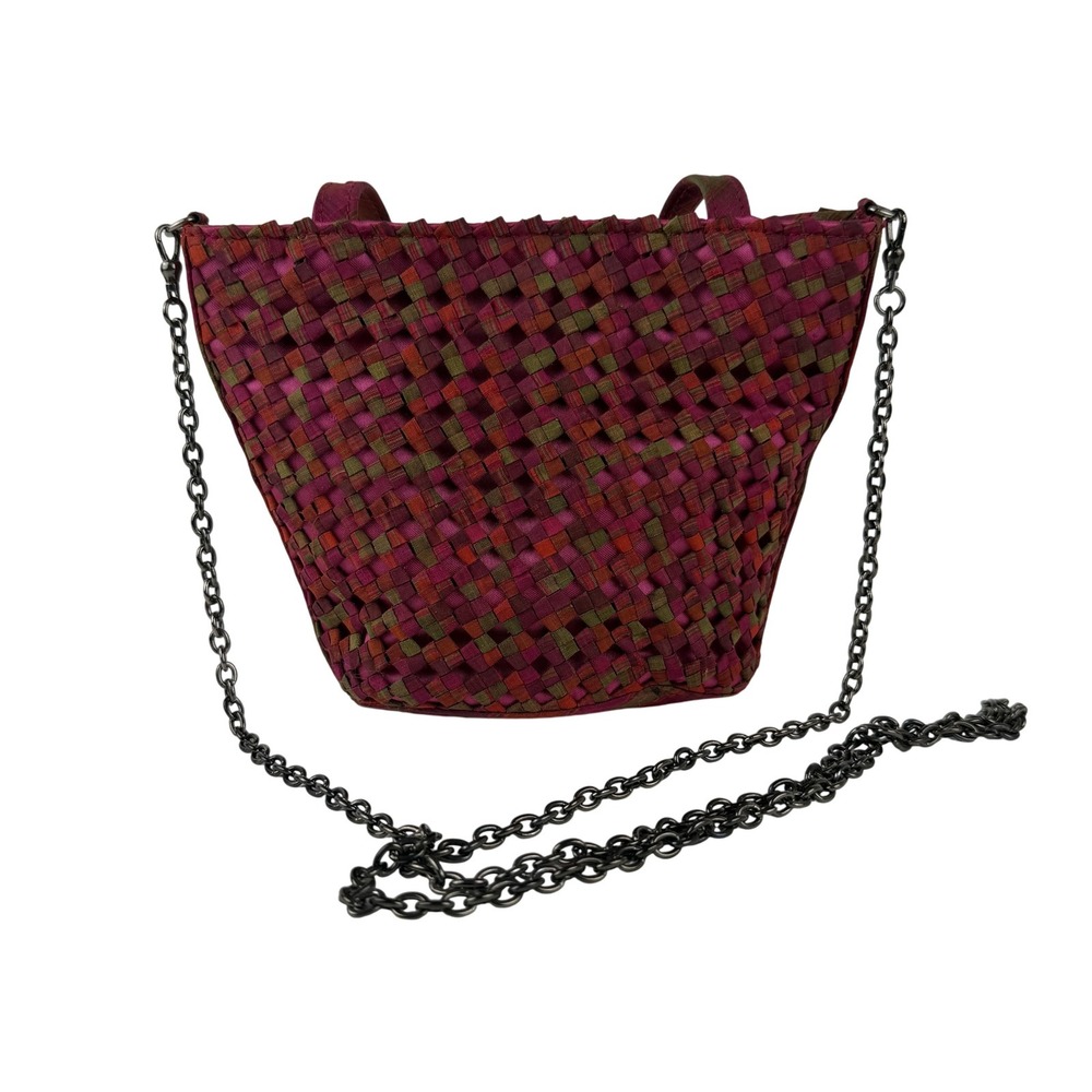 Inge Christopher Woven Mini‎ Crossbody Bag Womens Pink Green Chain Strap Purse